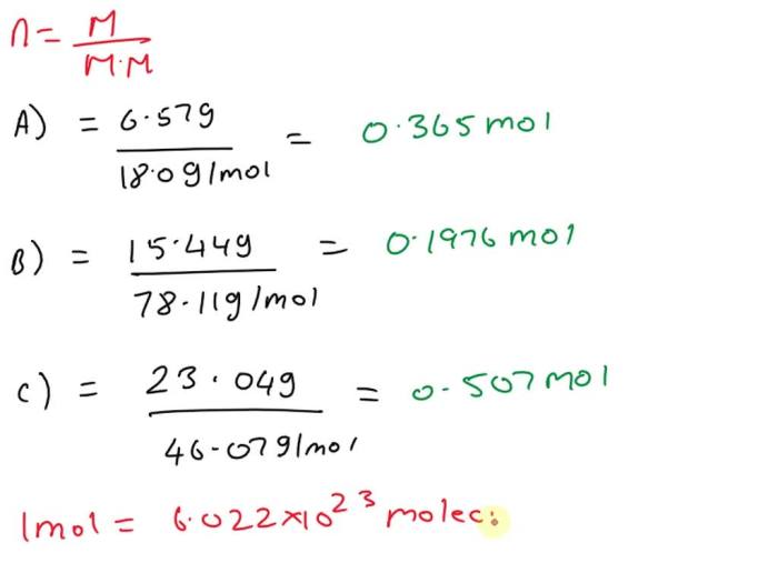 Calculate the number of moles of c nc