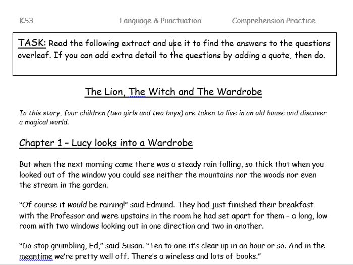 The lion the witch and the wardrobe comprehension questions